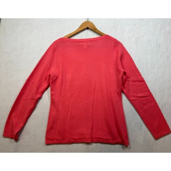 Peck & Peck 100% Cashmere Sweater 2 Ply Coral Pink Boat Neck Women's Large L - Picture 2 of 4